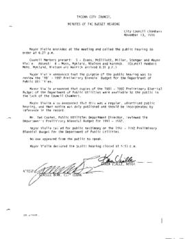 City Council Meeting Minutes, Budget, November 13, 1990
