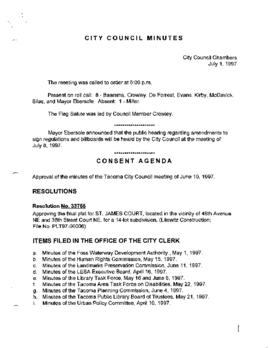 City Council Meeting Minutes, July 1, 1997