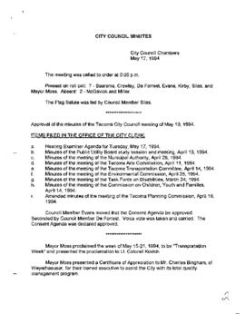 City Council Meeting Minutes, May 17, 1994
