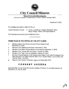 City Council Meeting Minutes, December 2, 2003