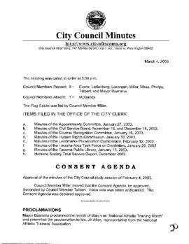 City Council Meeting Minutes, March 4, 2003