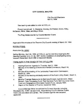 City Council Meeting Minutes, April 5, 1994