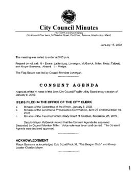 City Council Meeting Minutes, January 15, 2002