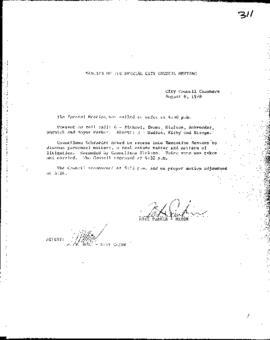 City Council Meeting Minutes, Special, August 8, 1978