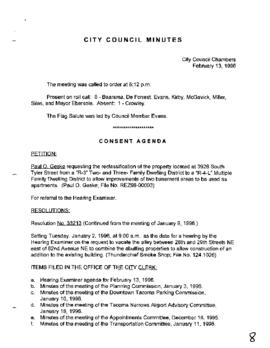 City Council Meeting Minutes, February 13, 1996