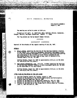 City Council Meeting Minutes, August 4, 1987