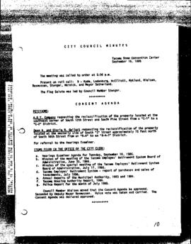 City Council Meeting Minutes, September 16, 1986
