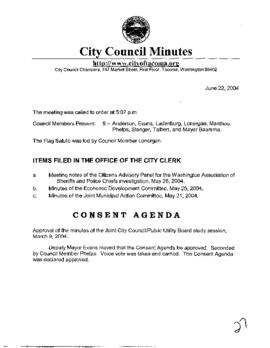 City Council Meeting Minutes, June 22, 2004