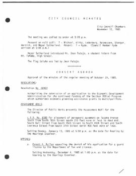 City Council Meeting Minutes, November 12, 1985