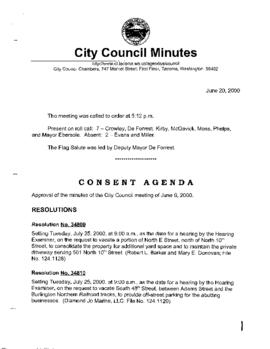 City Council Meeting Minutes, June 20, 2000