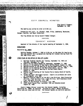 City Council Meeting Minutes, September 10, 1985