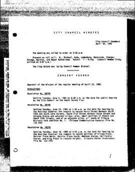 City Council Meeting Minutes, April 30, 1985
