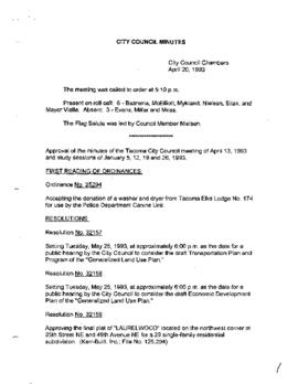 City Council Meeting Minutes, April 20, 1993