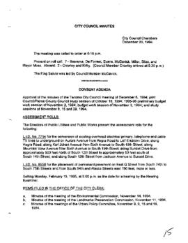 City Council Meeting Minutes, December 20, 1994