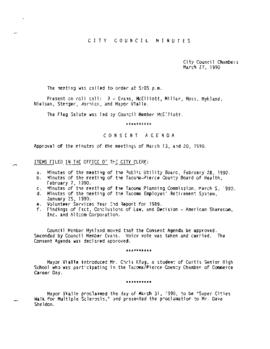 City Council Meeting Minutes, March 27, 1990