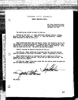 City Council Meeting Minutes, September 30, 1987