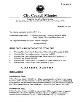 City Council Meeting Minutes, December 16, 2003