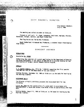 City Council Meeting Minutes, July 8, 1986