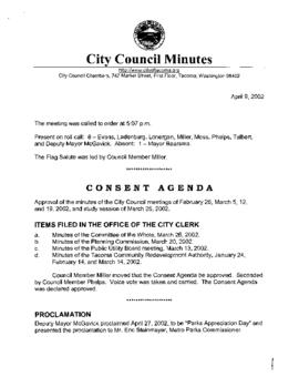 City Council Meeting Minutes, April 9, 2002
