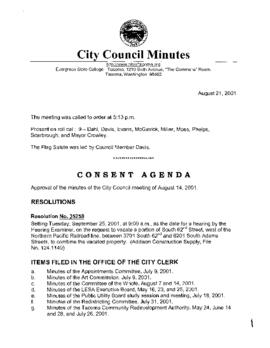City Council Meeting Minutes, August 21, 2001