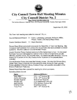 City Council Meeting Minutes, Town Hall, September 23, 2003