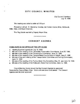 City Council Meeting Minutes, July 16, 1996
