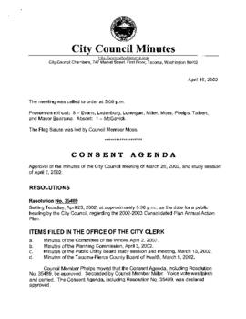 City Council Meeting Minutes, April 16, 2002