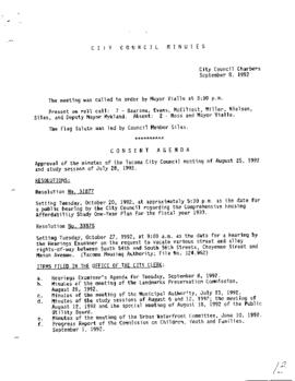 City Council Meeting Minutes, September 8, 1992