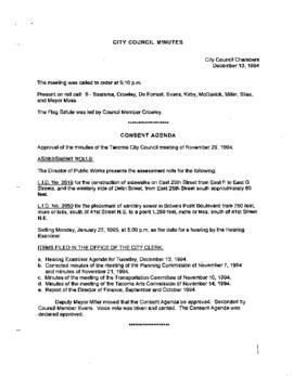 City Council Meeting Minutes, December 13, 1994