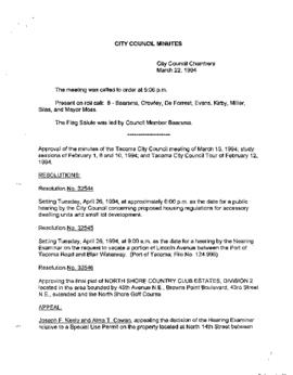 City Council Meeting Minutes, March 22, 1994
