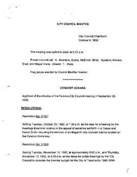 City Council Meeting Minutes, October 6, 1992
