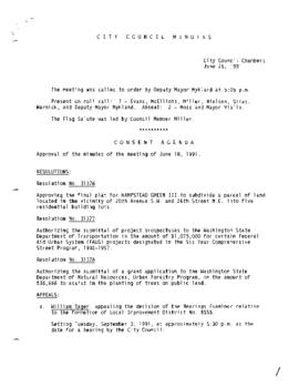 City Council Meeting Minutes, June 25, 1991