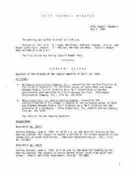 City Council Meeting Minutes, May 2, 1989