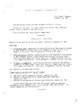 City Council Meeting Minutes, February 26, 1991
