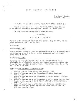 City Council Meeting Minutes, August 6, 1991