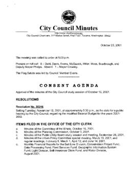 City Council Meeting Minutes, October 23, 2001