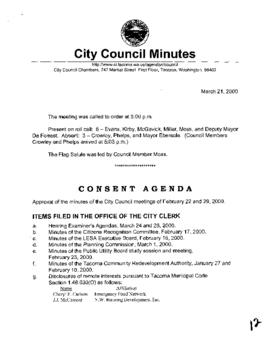 City Council Meeting Minutes, March 21, 2000