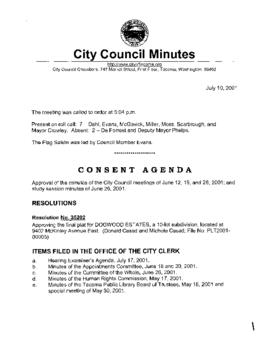 City Council Meeting Minutes, July 10, 2001