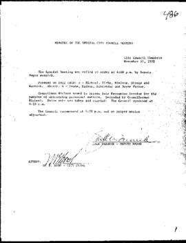 City Council Meeting Minutes, Special, November 21, 1978