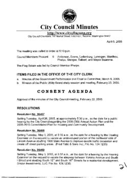 City Council Meeting Minutes, April 5, 2005