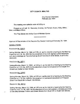 City Council Meeting Minutes, February 22, 1994