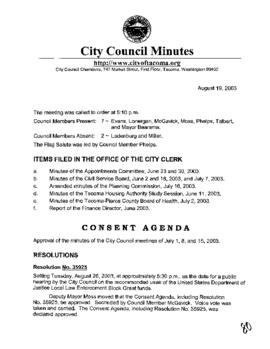 City Council Meeting Minutes, August 19, 2003