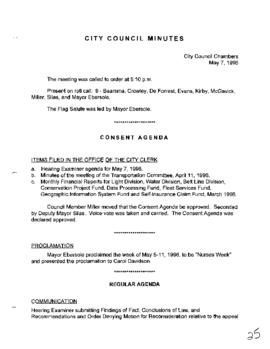 City Council Meeting Minutes, May 7, 1996