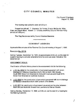 City Council Meeting Minutes, August 15, 1995