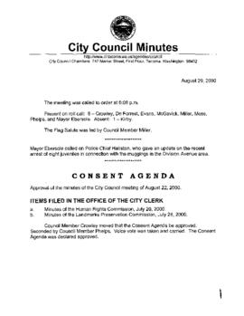 City Council Meeting Minutes, August 29, 2000