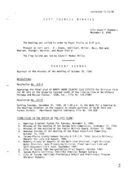 City Council Meeting Minutes, November 6, 1990