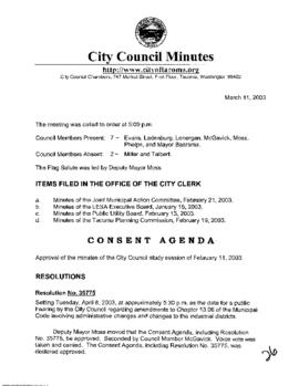 City Council Meeting Minutes, March 11, 2003