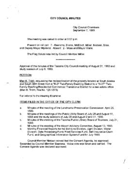 City Council Meeting Minutes, September 7, 1993