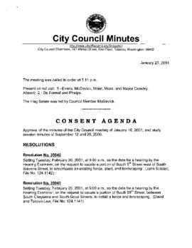 City Council Meeting Minutes, January 23, 2001