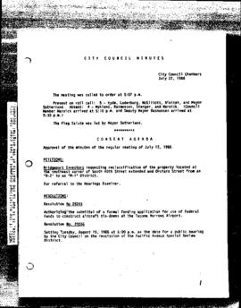 City Council Meeting Minutes, July 22, 1986